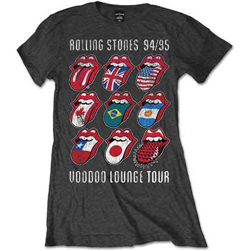 The Rolling Stones Ladies T-Shirt: Voodoo Lounge Tongues (Charcoal Grey)