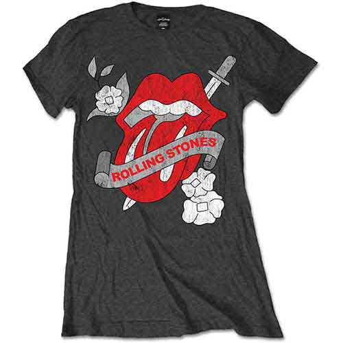 The Rolling Stones Ladies T-Shirt: Vintage Tattoo (Charcoal Grey)