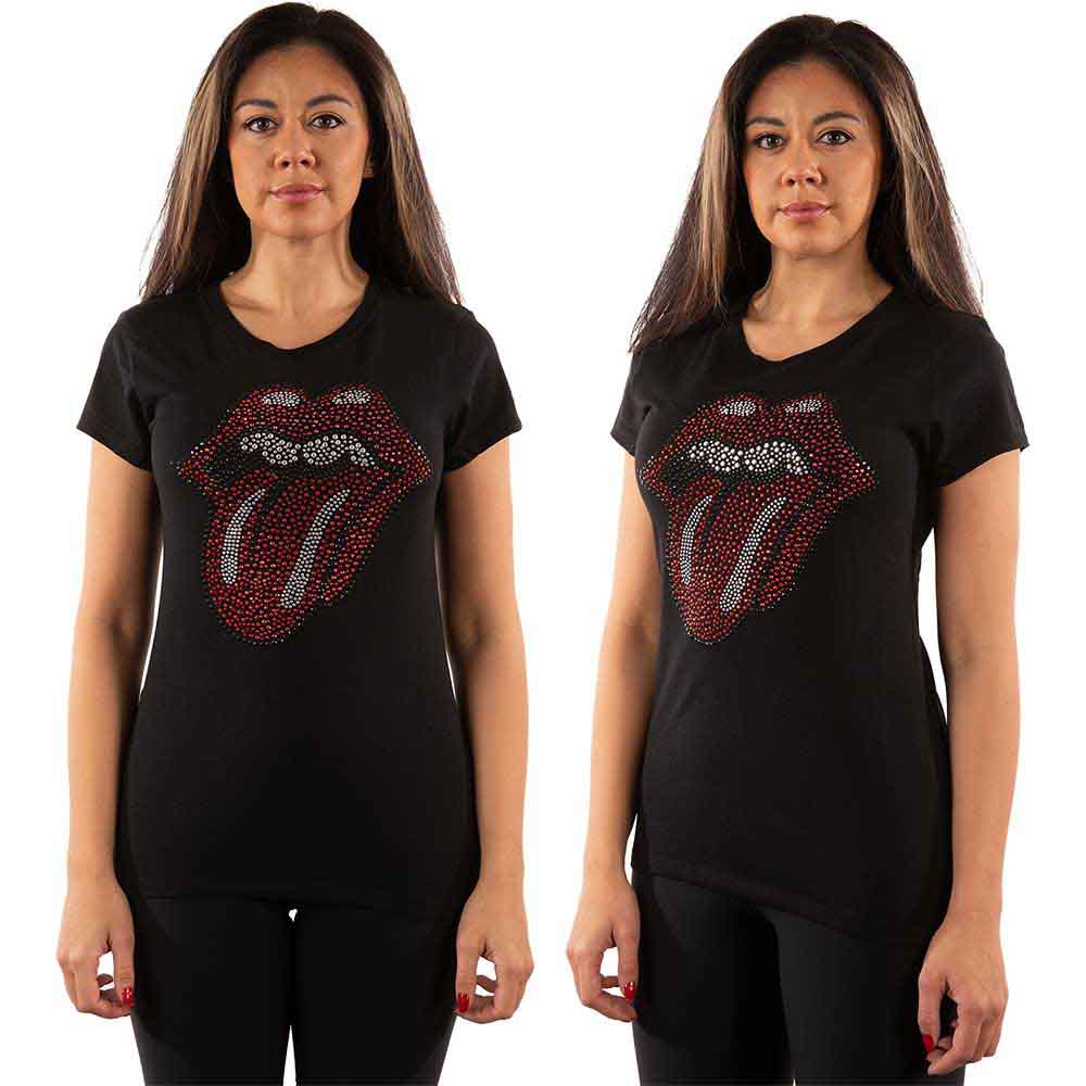 The Rolling Stones Ladies T-Shirt: Classic Tongue (Black) (Embellished)