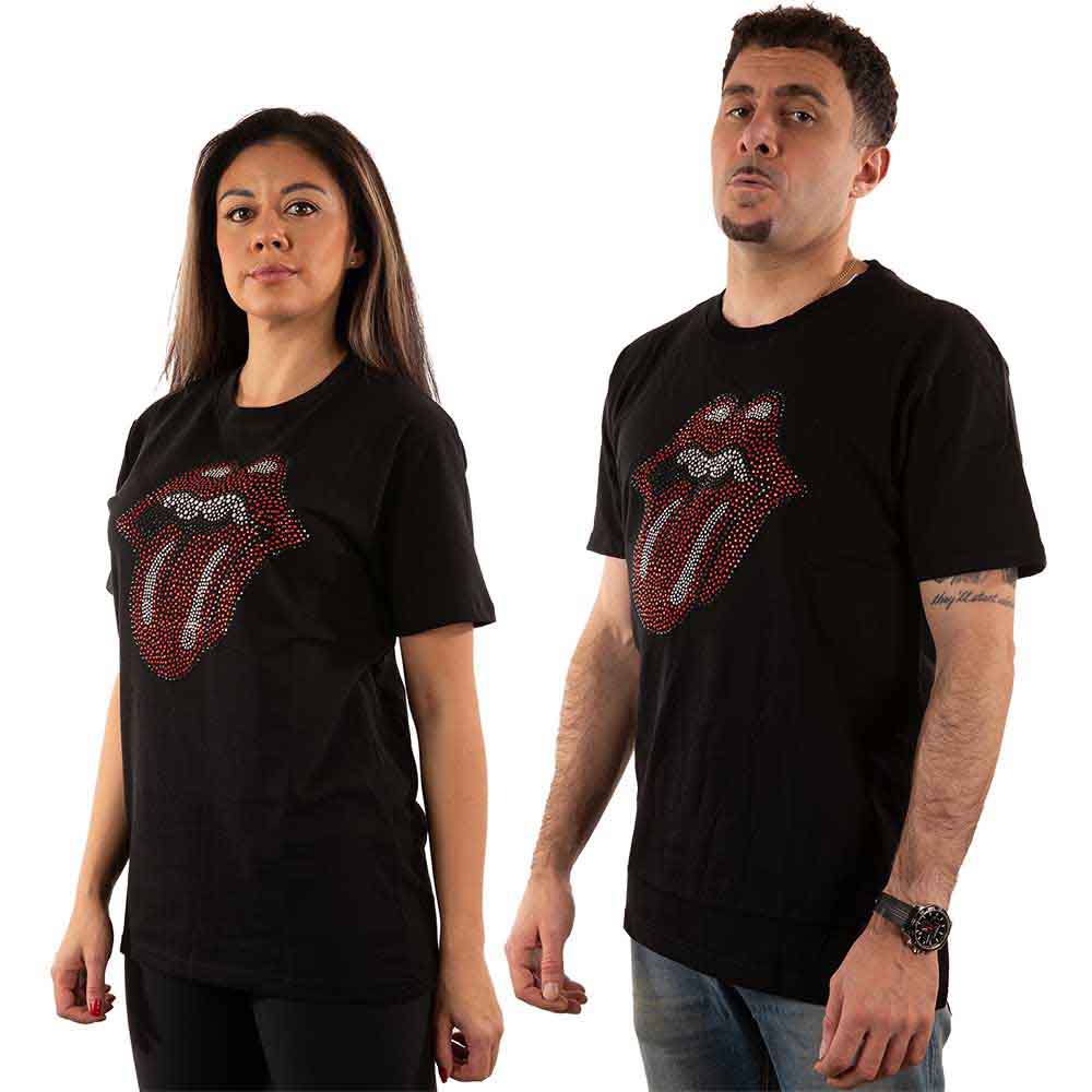 The Rolling Stones Unisex T-Shirt: Classic Tongue (Black) (Embellished)