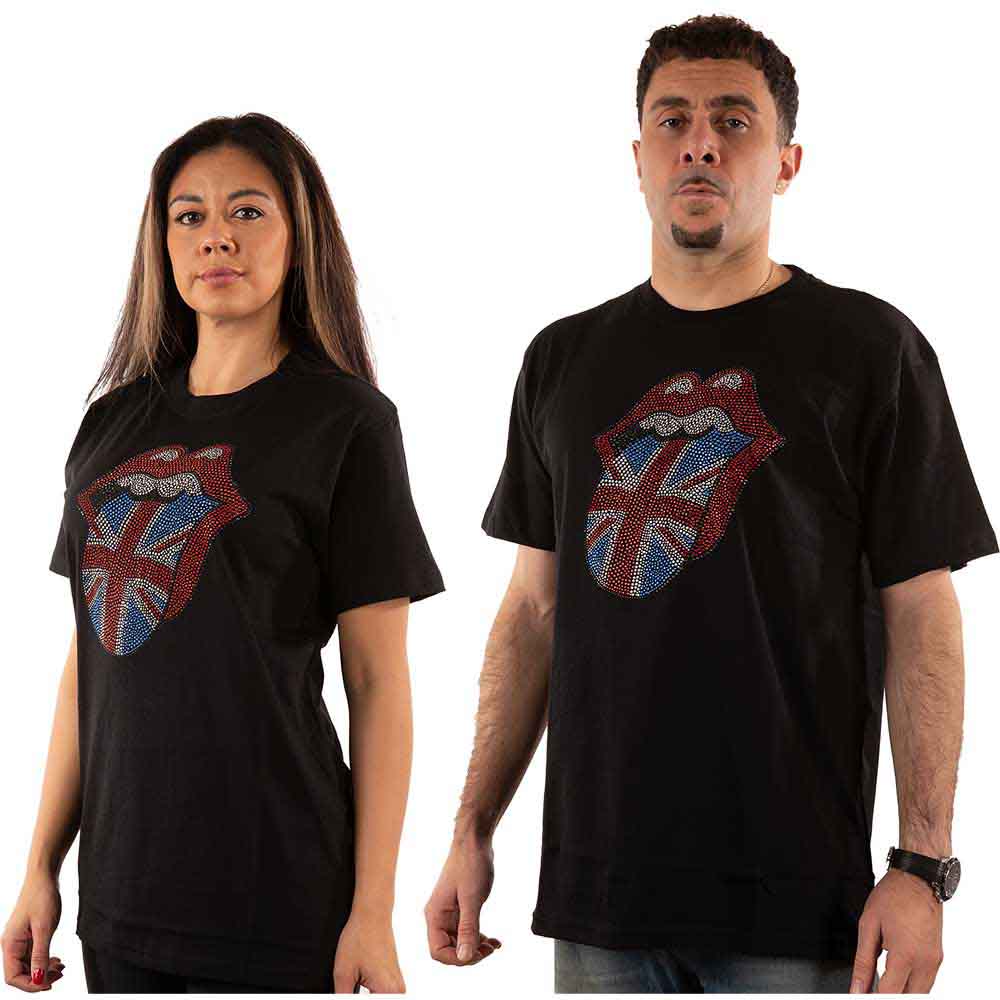 The Rolling Stones Unisex T-Shirt: Classic UK (Black) (Embellished)