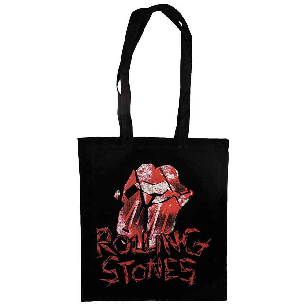 The Rolling Stones Cotton Tote Bag: Hackney Diamonds Cracked Glass Tongue (Black)