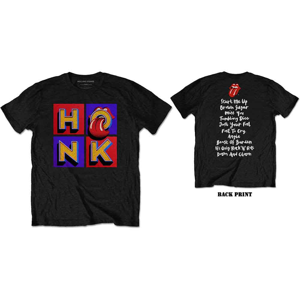 The Rolling Stones Unisex T-Shirt: Honk Album Track list (Black) (Back Print)