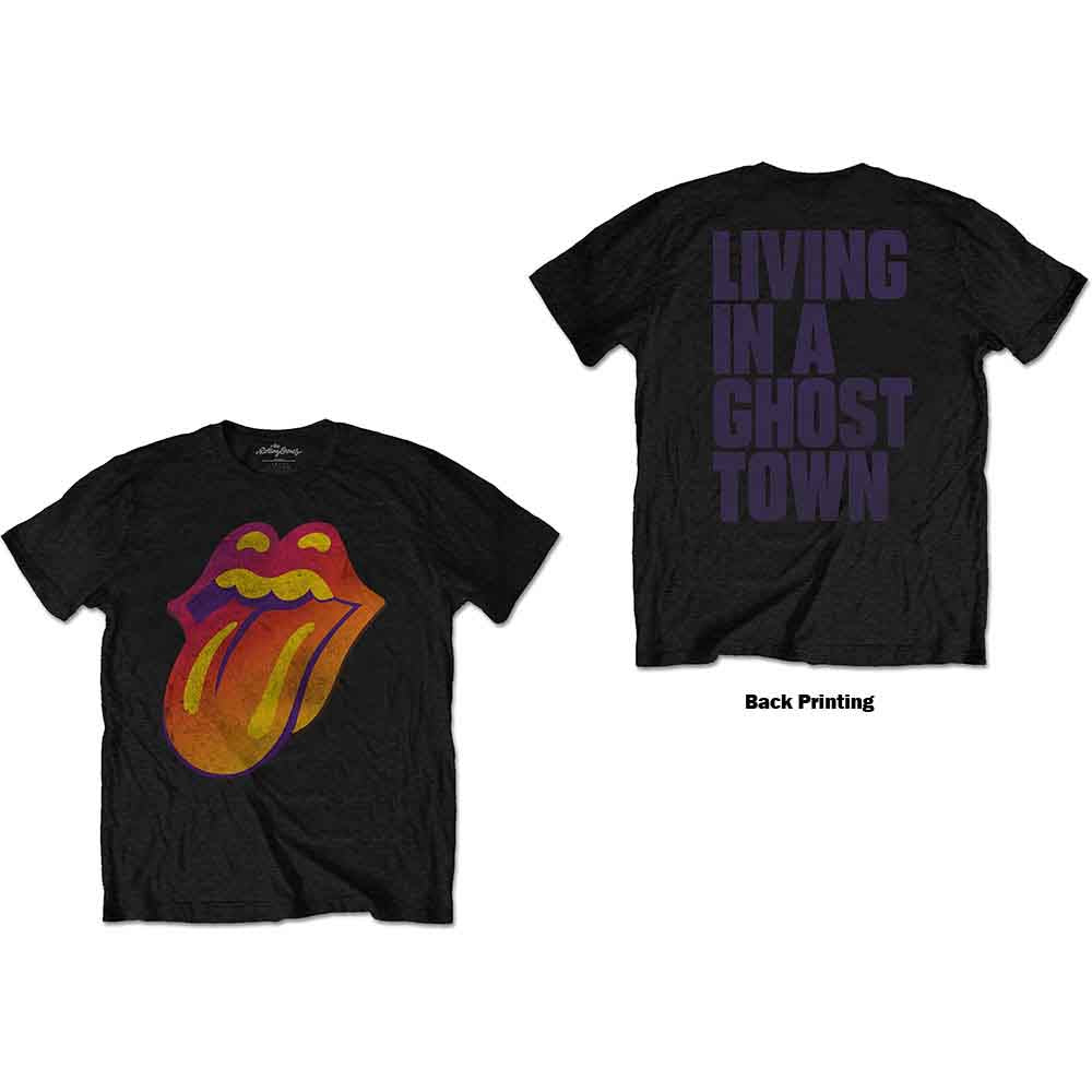 The Rolling Stones Unisex T-Shirt: Ghost Town Distressed (Black) (Back Print)