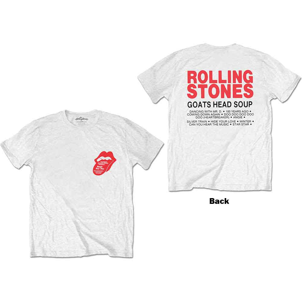 The Rolling Stones Unisex T-Shirt: Goat Head Soup Tracklist (White) (Back Print)