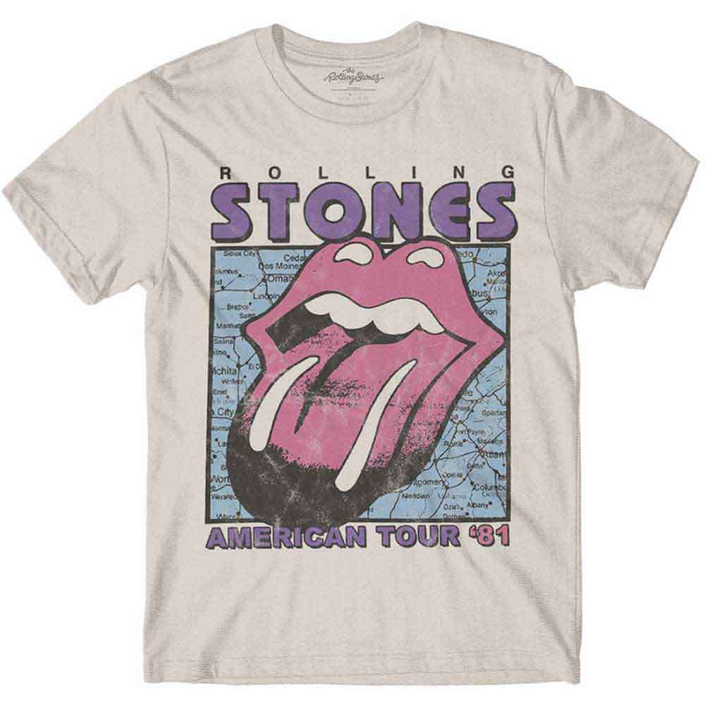 The Rolling Stones Unisex T-Shirt: American Tour Map (Natural)