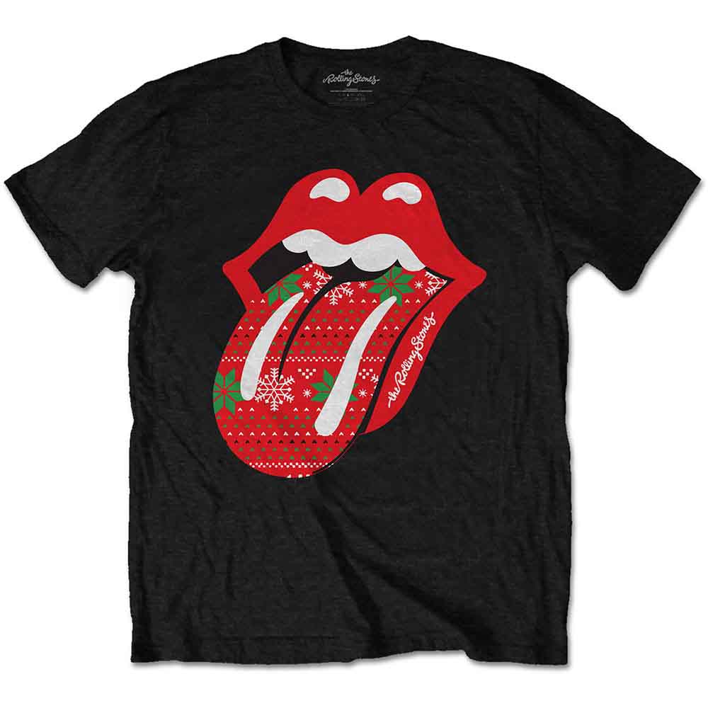 The Rolling Stones Unisex T-Shirt: Christmas Tongue (Black)