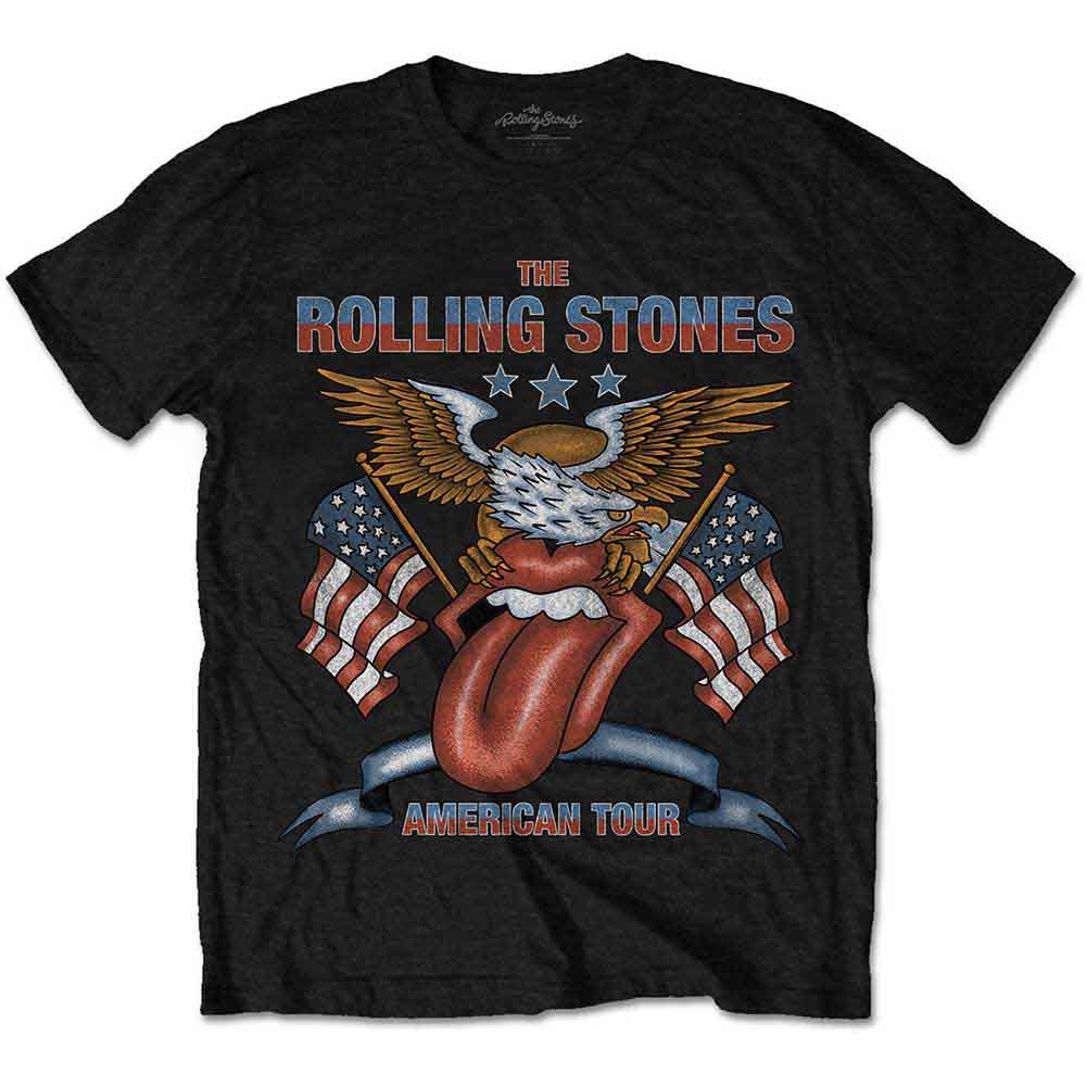 The Rolling Stones Unisex T-Shirt: USA Tour Eagle (Black)