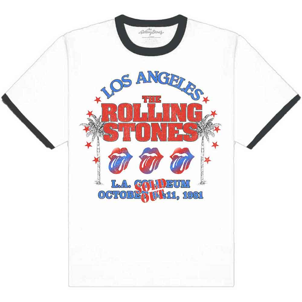 The Rolling Stones Unisex Ringer T-Shirt: American LA Tour (White)