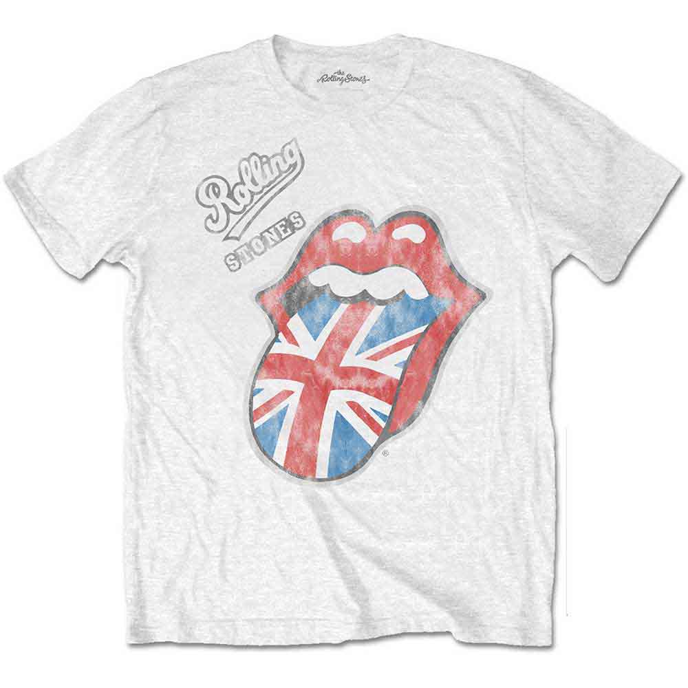 The Rolling Stones Unisex T-Shirt: Vintage British Tongue (White)