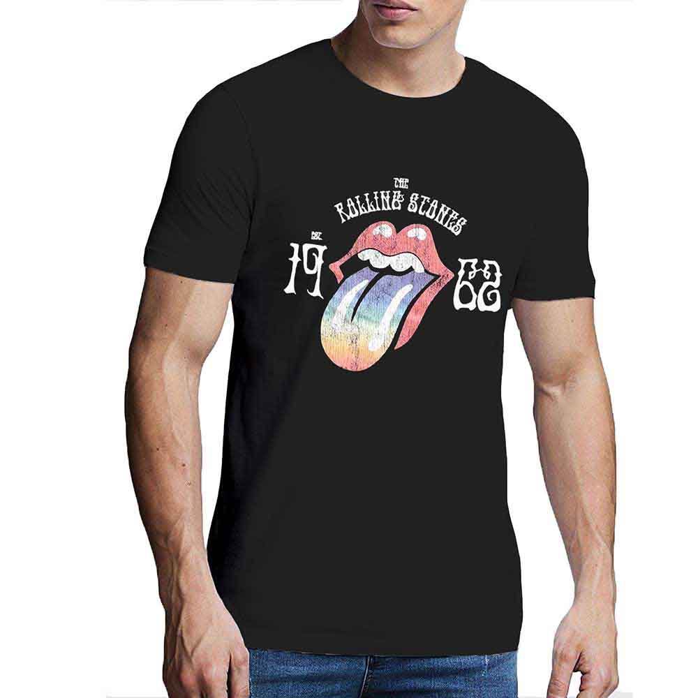 The Rolling Stones Unisex T-Shirt: Sixty Rainbow Tongue '62 (Black) (Embellished)