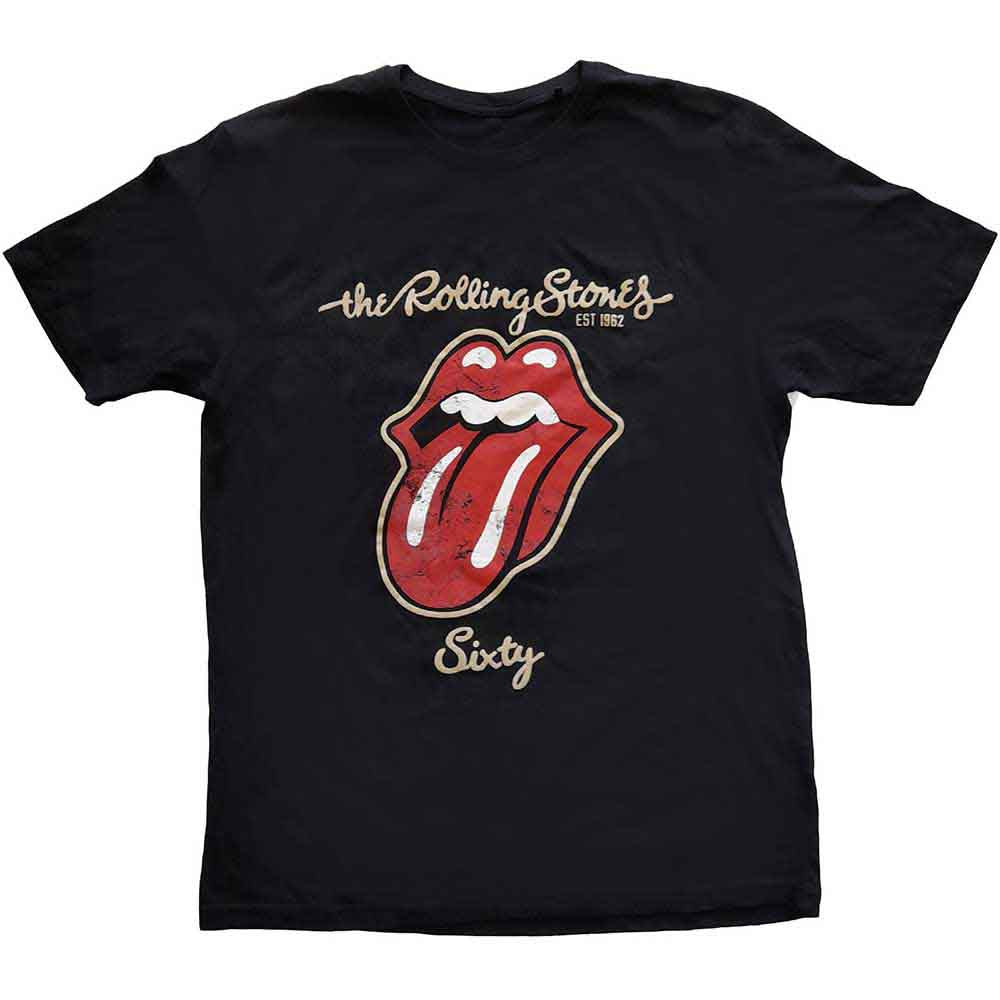 The Rolling Stones Unisex T-Shirt: Sixty Plastered Tongue (Black) (Embellished)