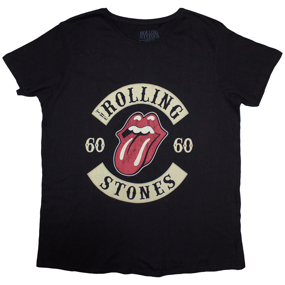 The Rolling Stones Ladies T-Shirt: Sixty Biker Tongue (Black) (Embellished)