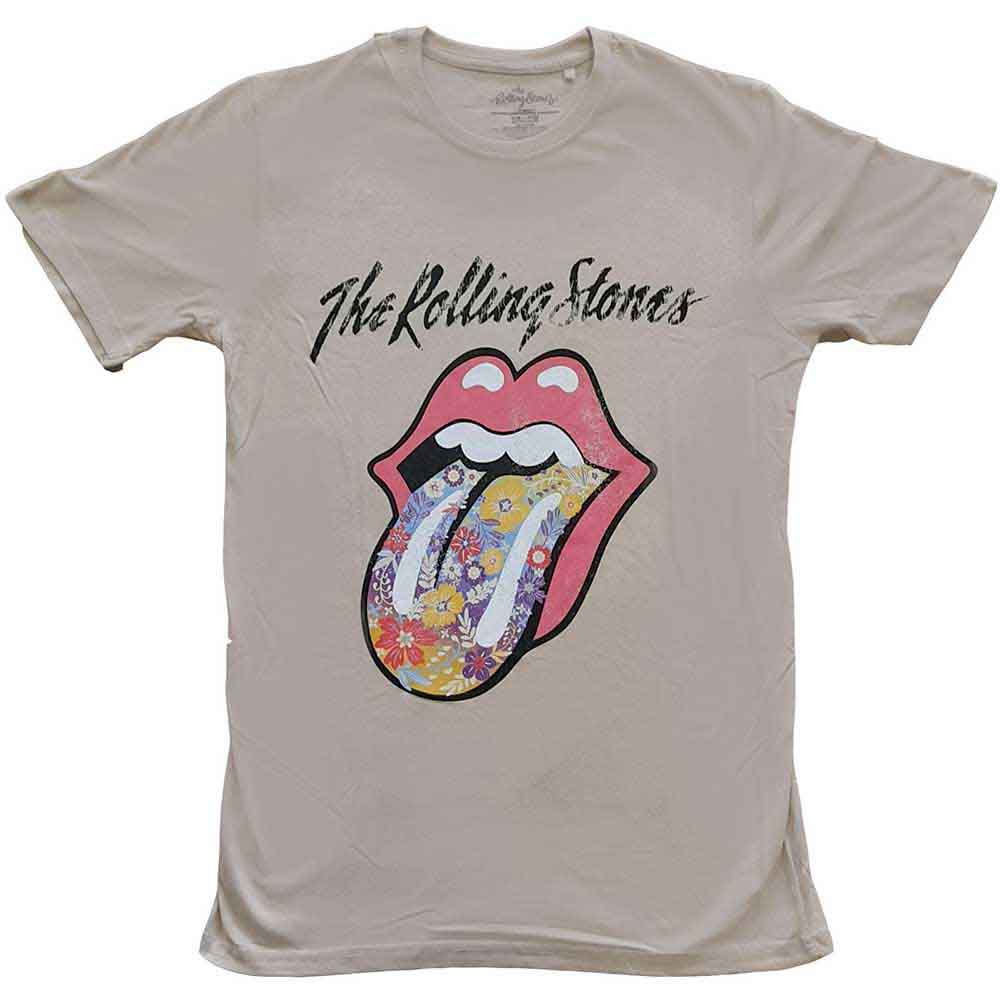 The Rolling Stones Unisex T-Shirt: Flowers Tongue (Sand)