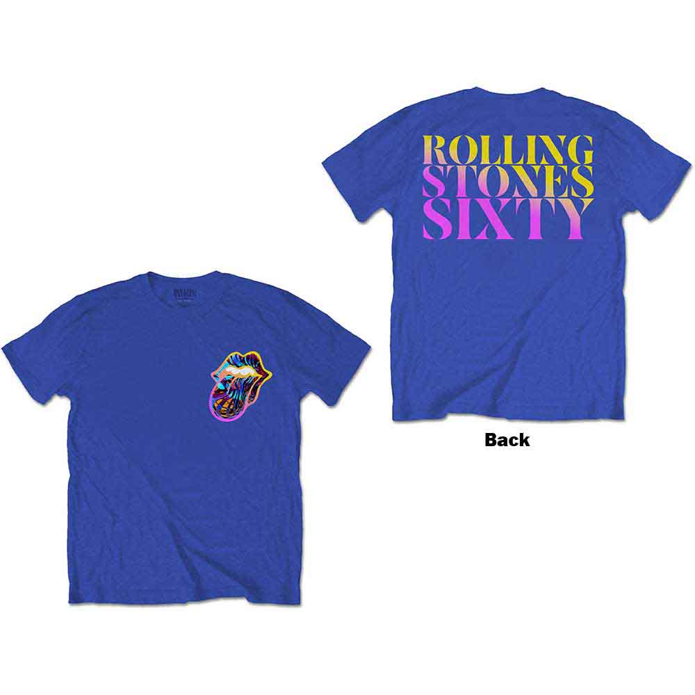 The Rolling Stones Unisex T-Shirt: Sixty Gradient Text (Royal Blue) (Back Print)