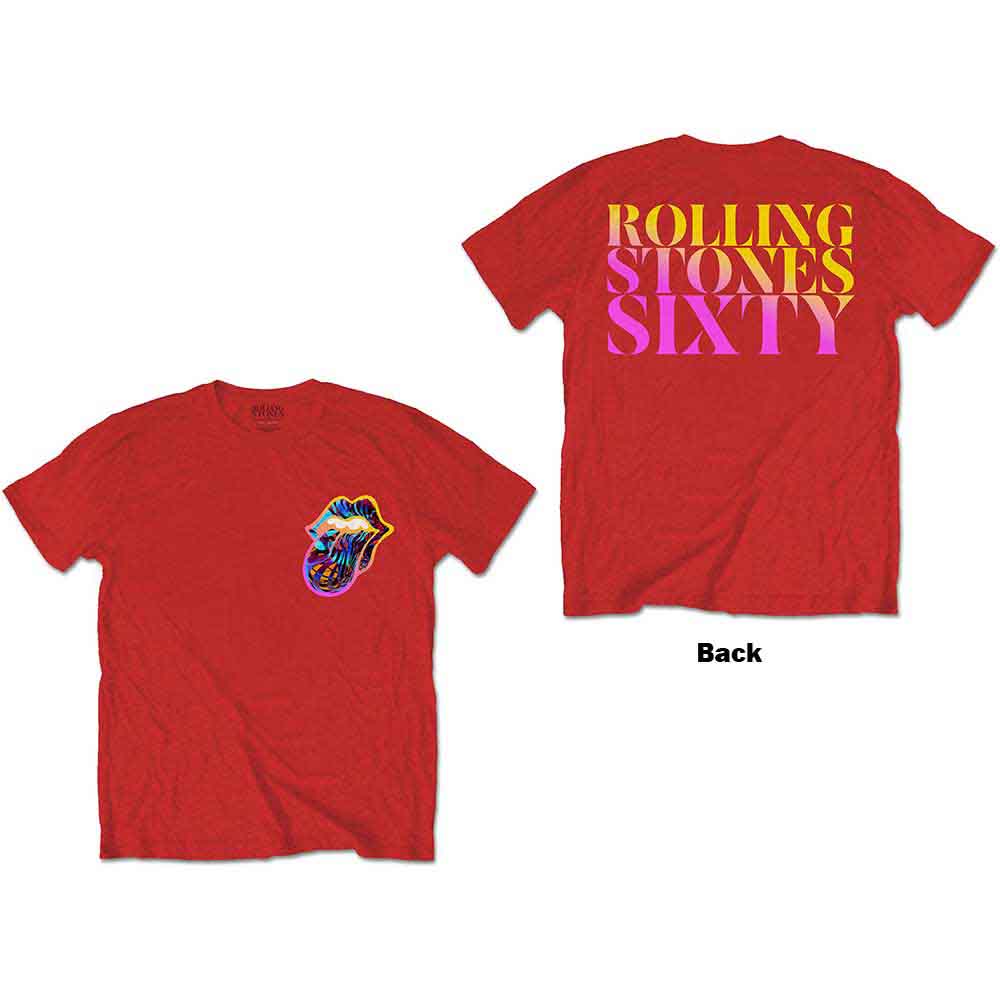 The Rolling Stones Unisex T-Shirt: Sixty Gradient Text (Red) (Back Print)