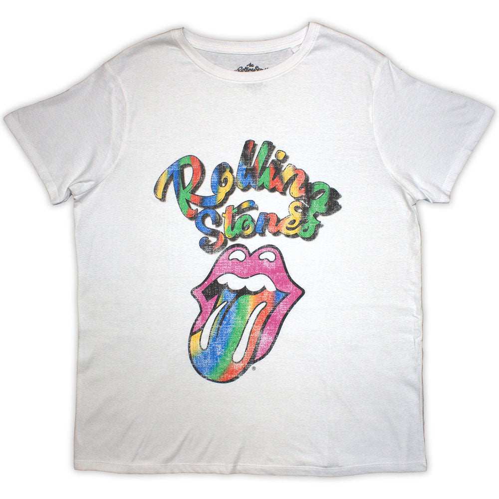 The Rolling Stones Ladies T-Shirt: Multicolour Tongue (White)