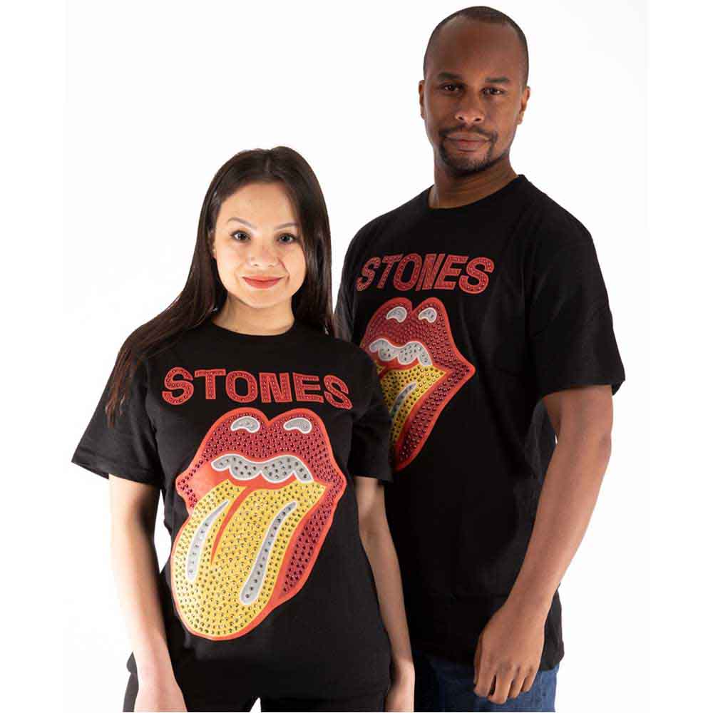 The Rolling Stones Unisex T-Shirt: Dia Tongue (Black) (Embellished)