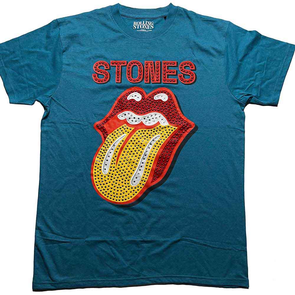 The Rolling Stones Unisex T-Shirt: Dia Tongue (Teal Blue) (Embellished)