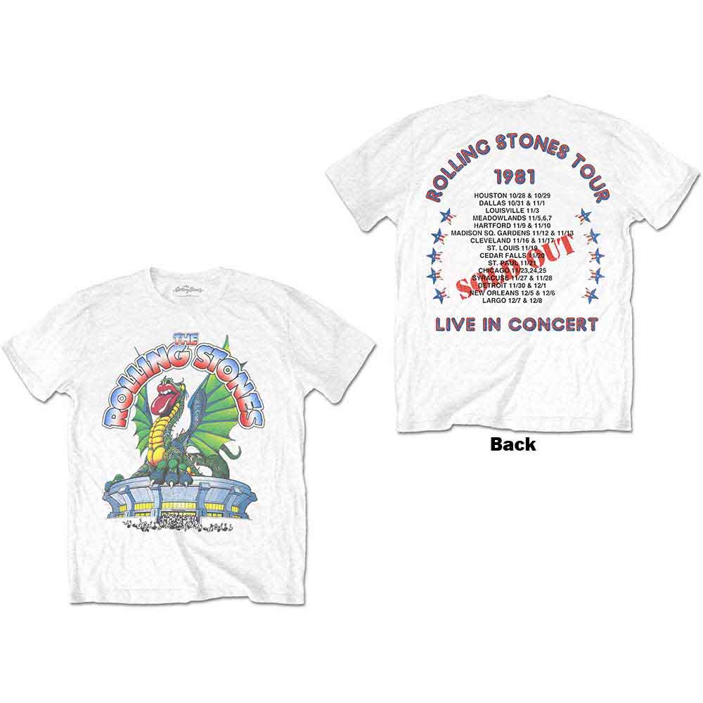 The Rolling Stones Unisex T-Shirt: 81 Tour Dragon (White) (Back Print)