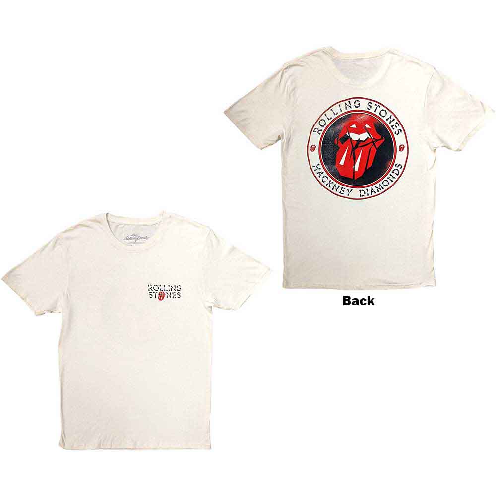 The Rolling Stones Unisex T-Shirt: Hackney Diamonds Circle Label (Natural) (Back Print)