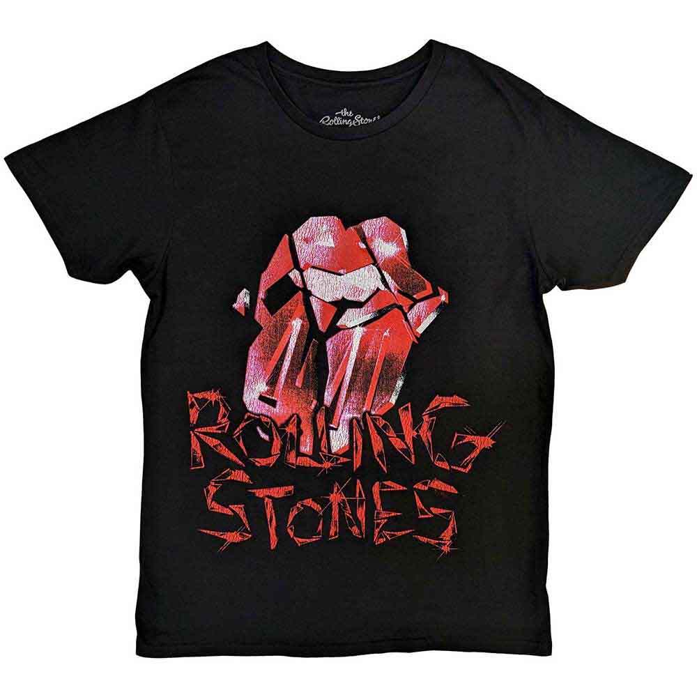 The Rolling Stones Unisex T-Shirt: Hackney Diamonds Cracked Glass Tongue (Black)