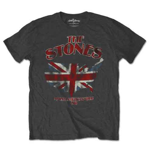 The Rolling Stones Unisex T-Shirt: Union Jack US Map (Charcoal Grey)