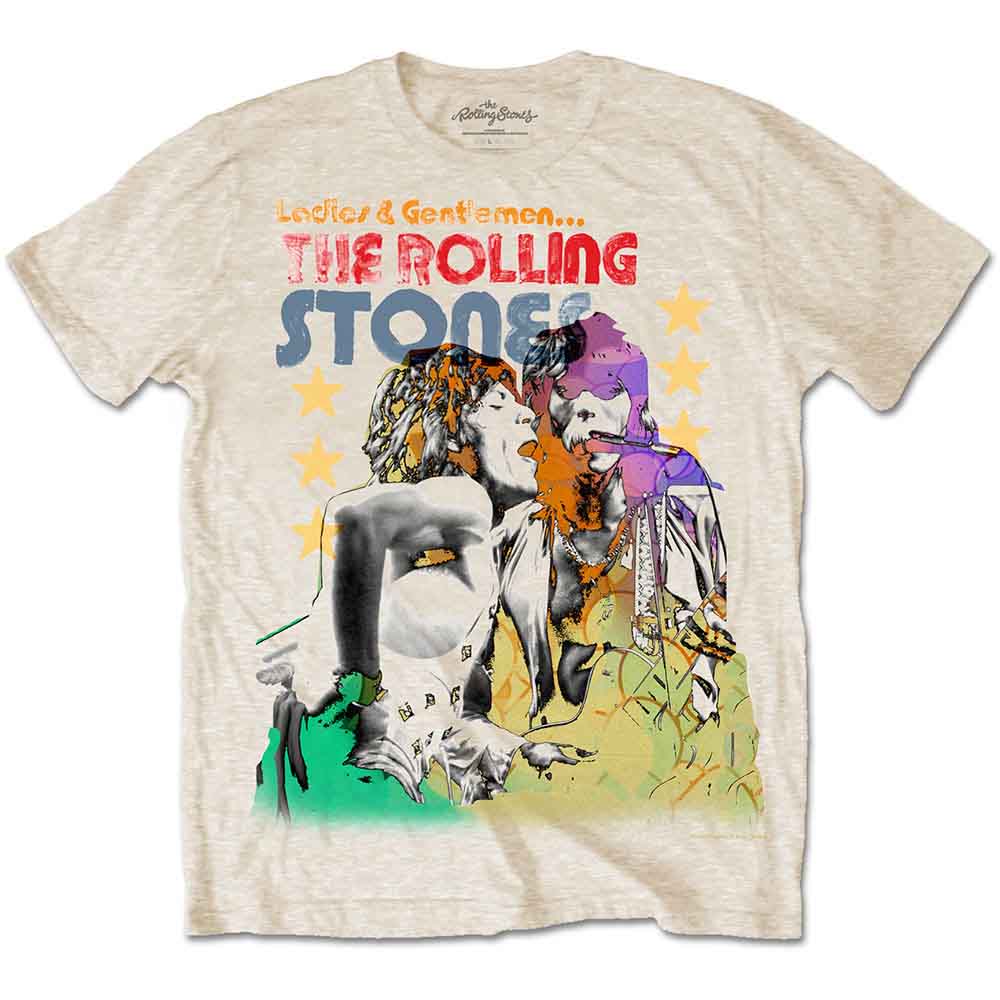 The Rolling Stones Unisex T-Shirt: Mick & Keith Watercolour Stars (Sand)