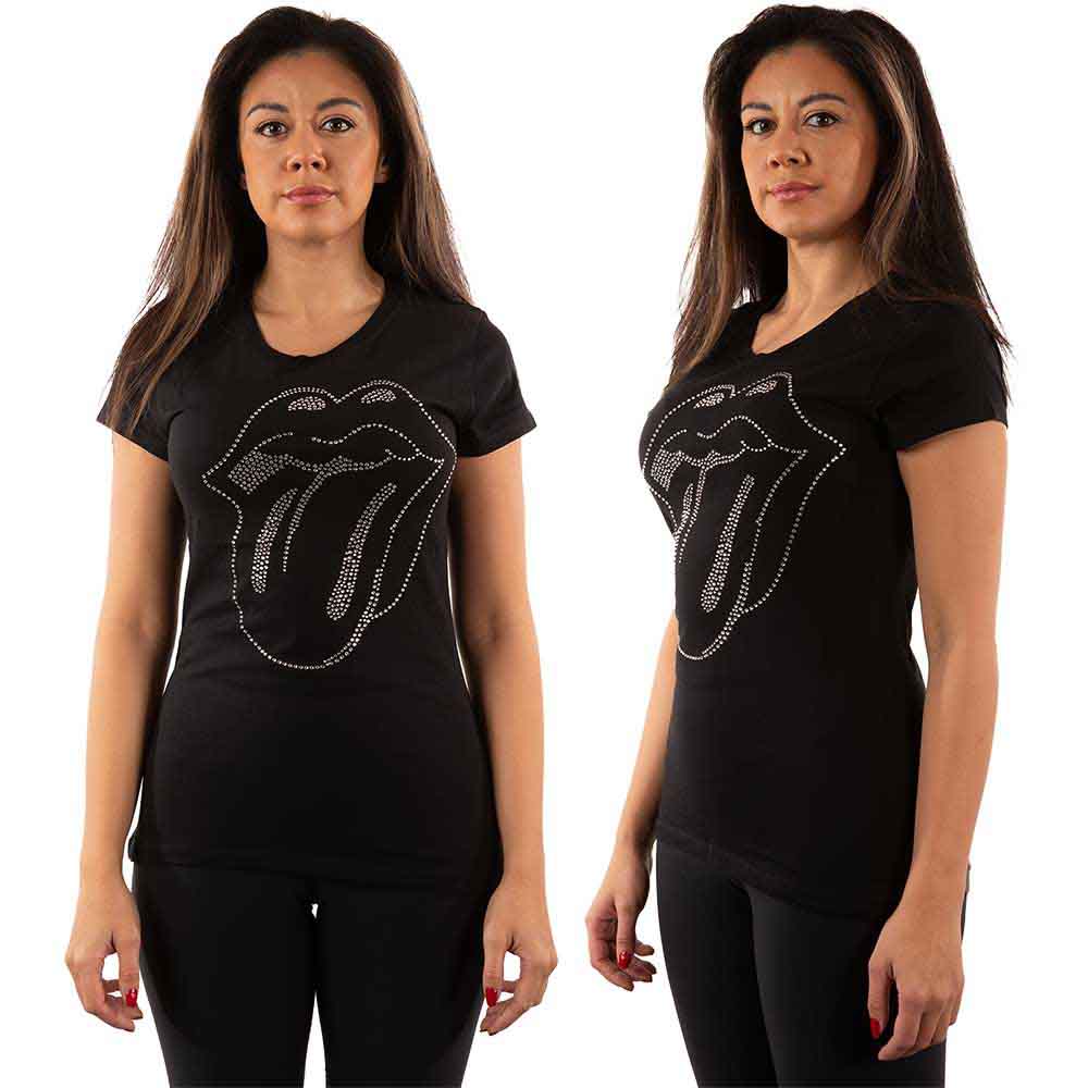 The Rolling Stones Ladies T-Shirt: Tongue (Black) (Embellished)