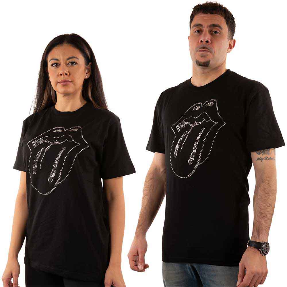 The Rolling Stones Unisex T-Shirt: Tongue (Black) (Embellished)