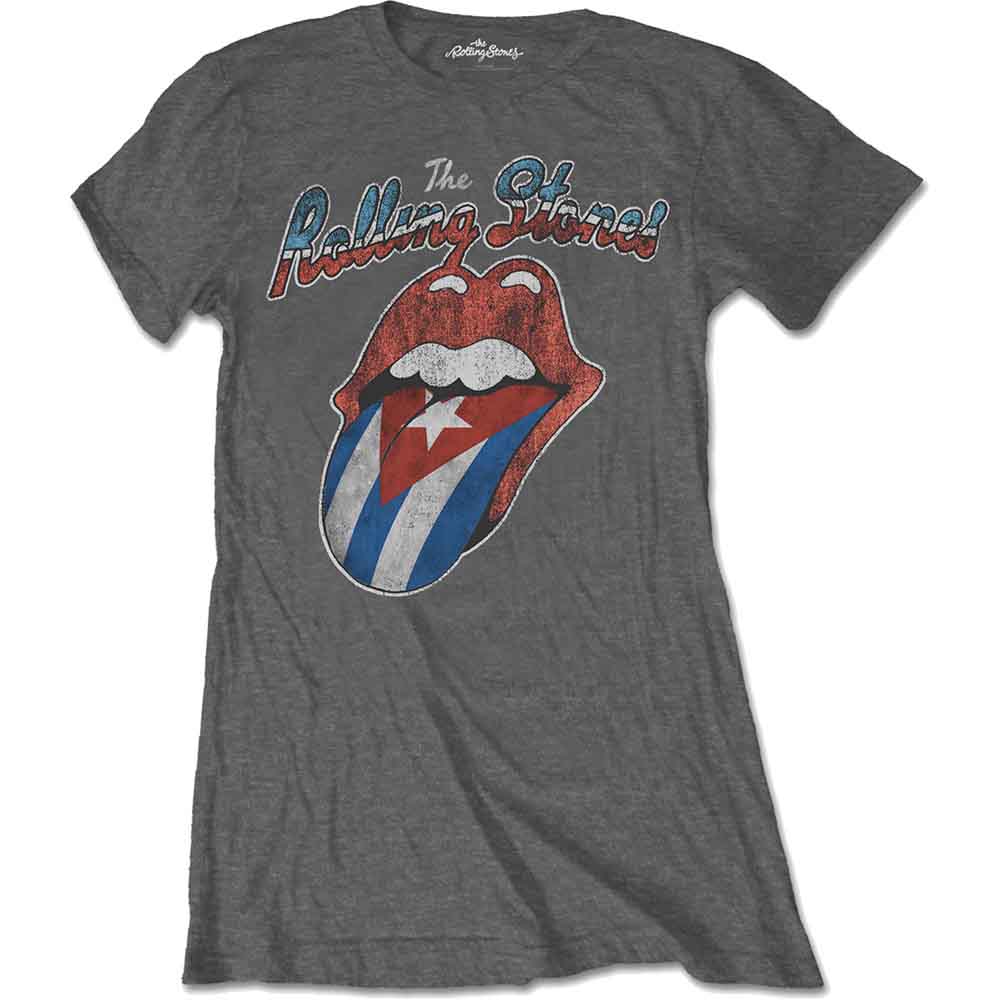 The Rolling Stones Ladies T-Shirt: Rocks Off Cuba (Charcoal Grey)