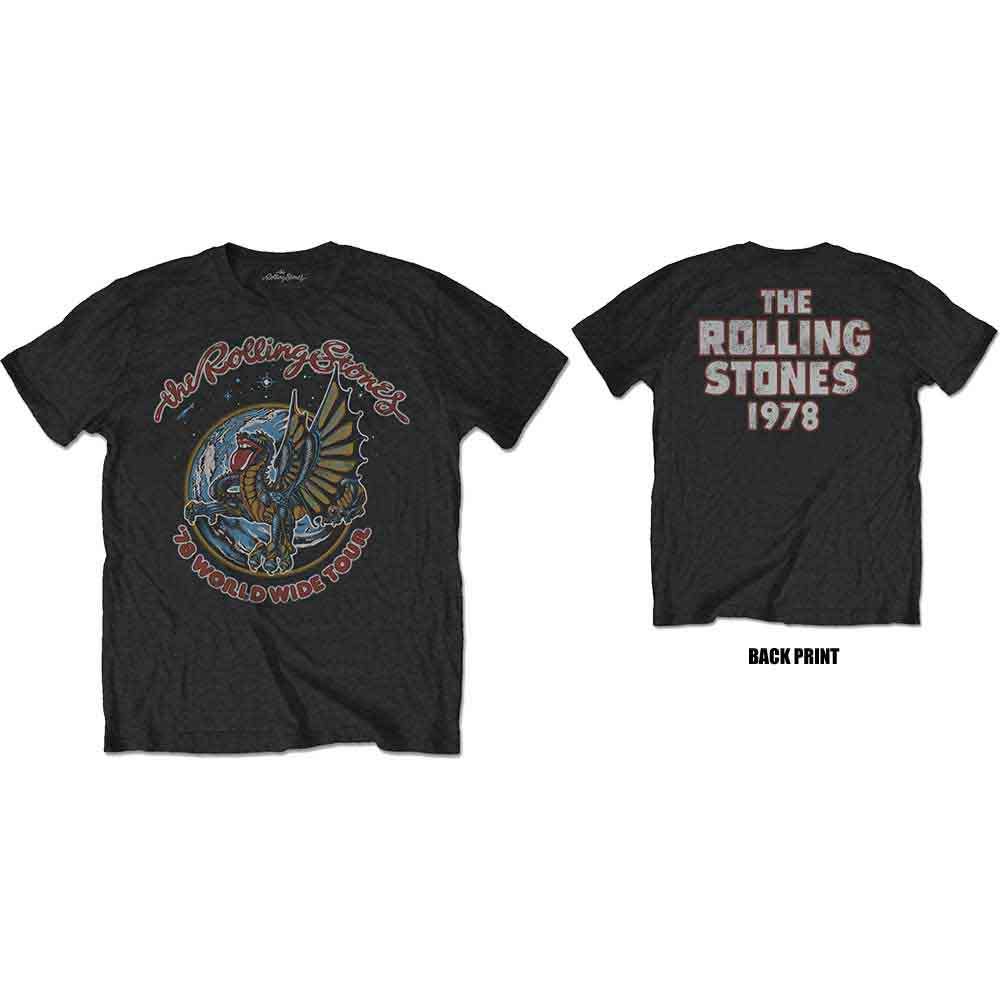 The Rolling Stones Unisex T-Shirt: Dragon '78 (Black) (Back Print)