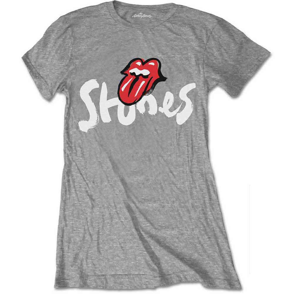 The Rolling Stones Ladies T-Shirt: No Filter Brush Strokes (Grey) (Small)