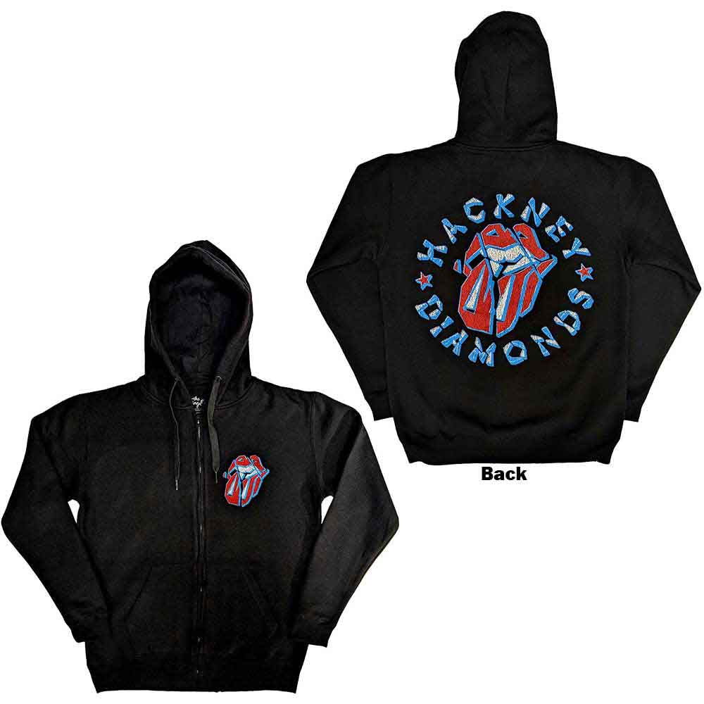 The Rolling Stones Unisex Zipped Hoodie: Hackney Diamonds Stars (Black) (Back Print)