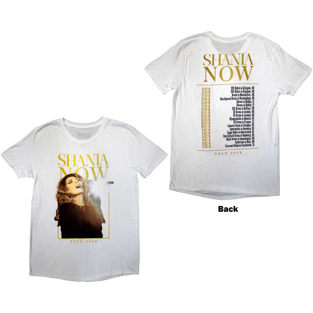 Shania Twain Unisex T-Shirt: Tour 2018 Mic Photo (White) (Back Print & Ex-Tour)