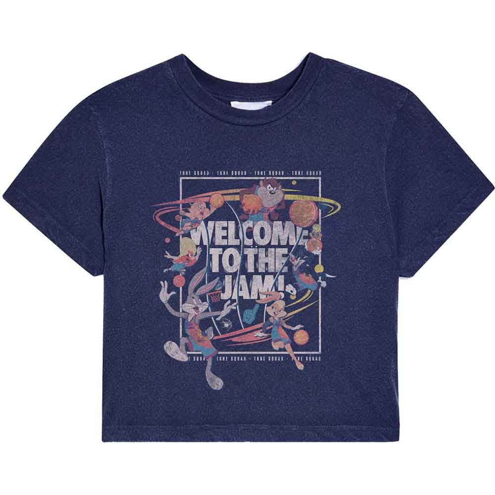 Space Jam Ladies Crop Sweatshirt: SJ2: Welcome To The Jam (Navy Blue)