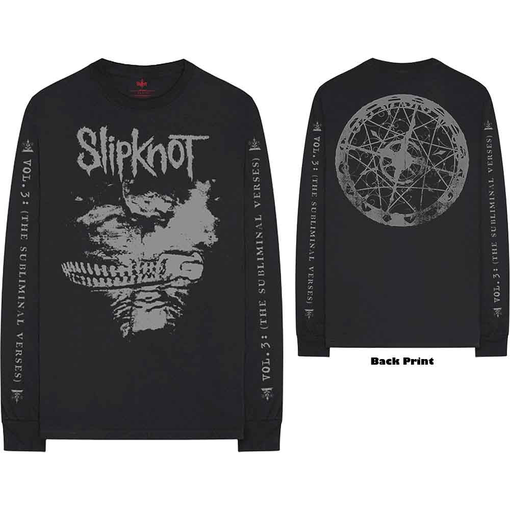 Slipknot Unisex Long Sleeve T-Shirt: Subliminal Verses (Black) (Back & Sleeve Print)