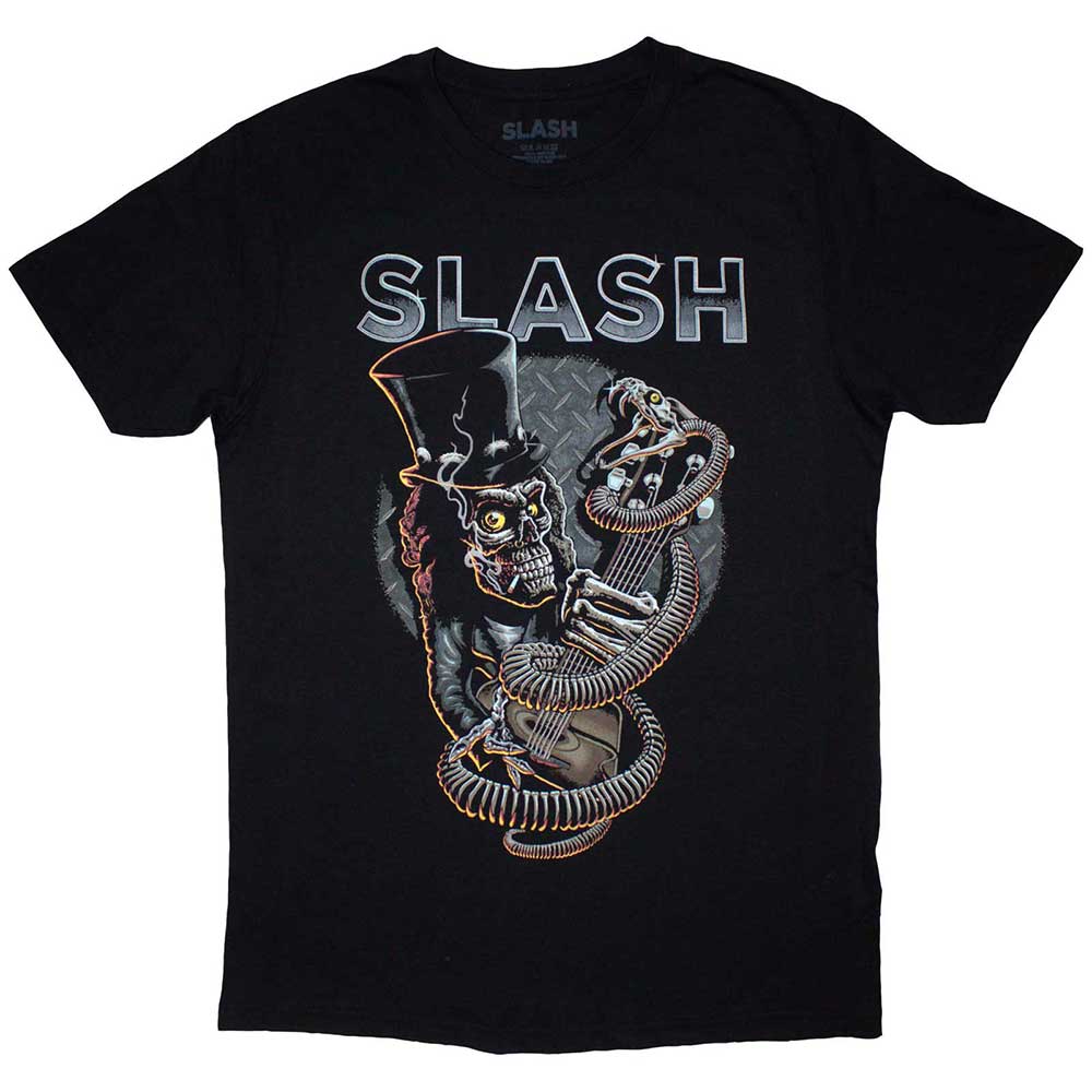 Slash Unisex T-Shirt: Skull Guitar Snake (Black)