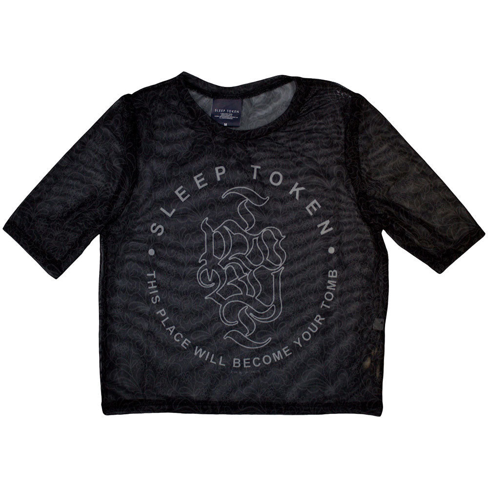 Sleep Token Ladies Crop Top: Tomb (Black) (Mesh)