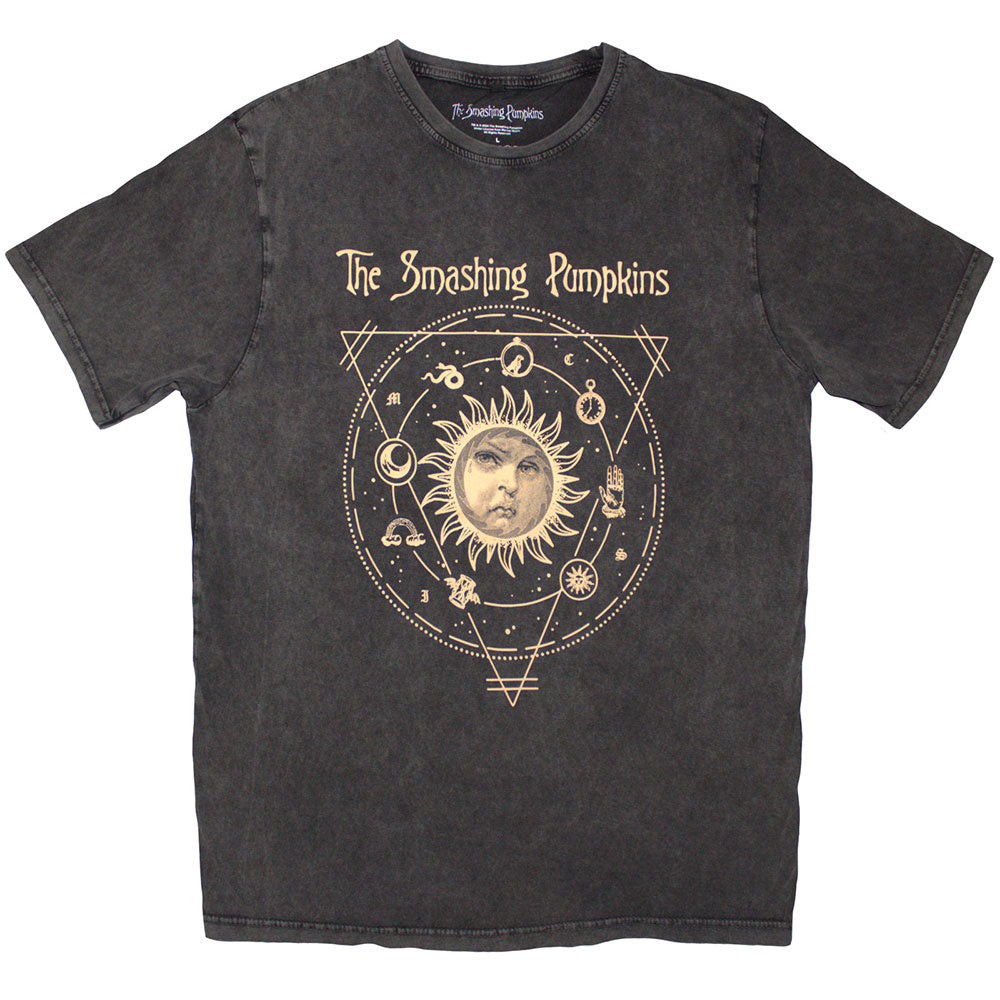 The Smashing Pumpkins Unisex Stone Wash T-Shirt: Celestial Sun (Charcoal Grey)