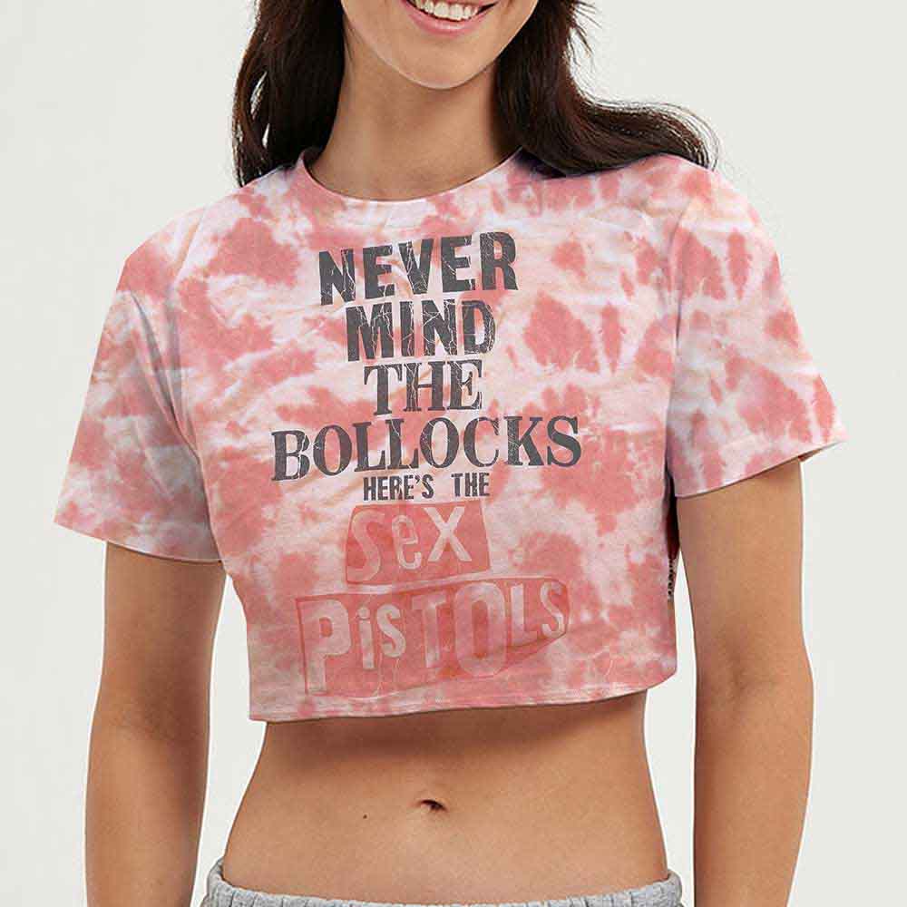 The Sex Pistols Ladies Crop Top: Never Mind the Bollocks (Pink) (Wash Collection)