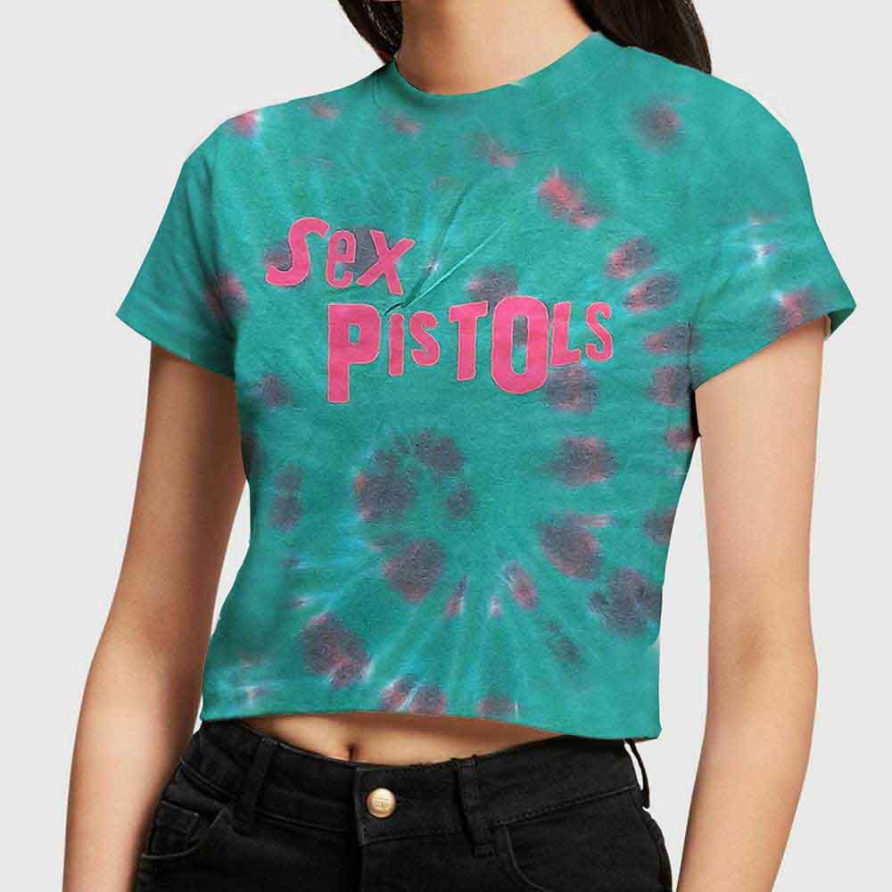 The Sex Pistols Ladies Crop Top: Logo (Green) (Wash Collection)