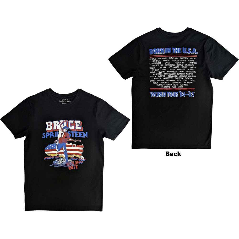 Bruce Springsteen Unisex T-Shirt: Born In The USA '85 (Black) (Back Print)