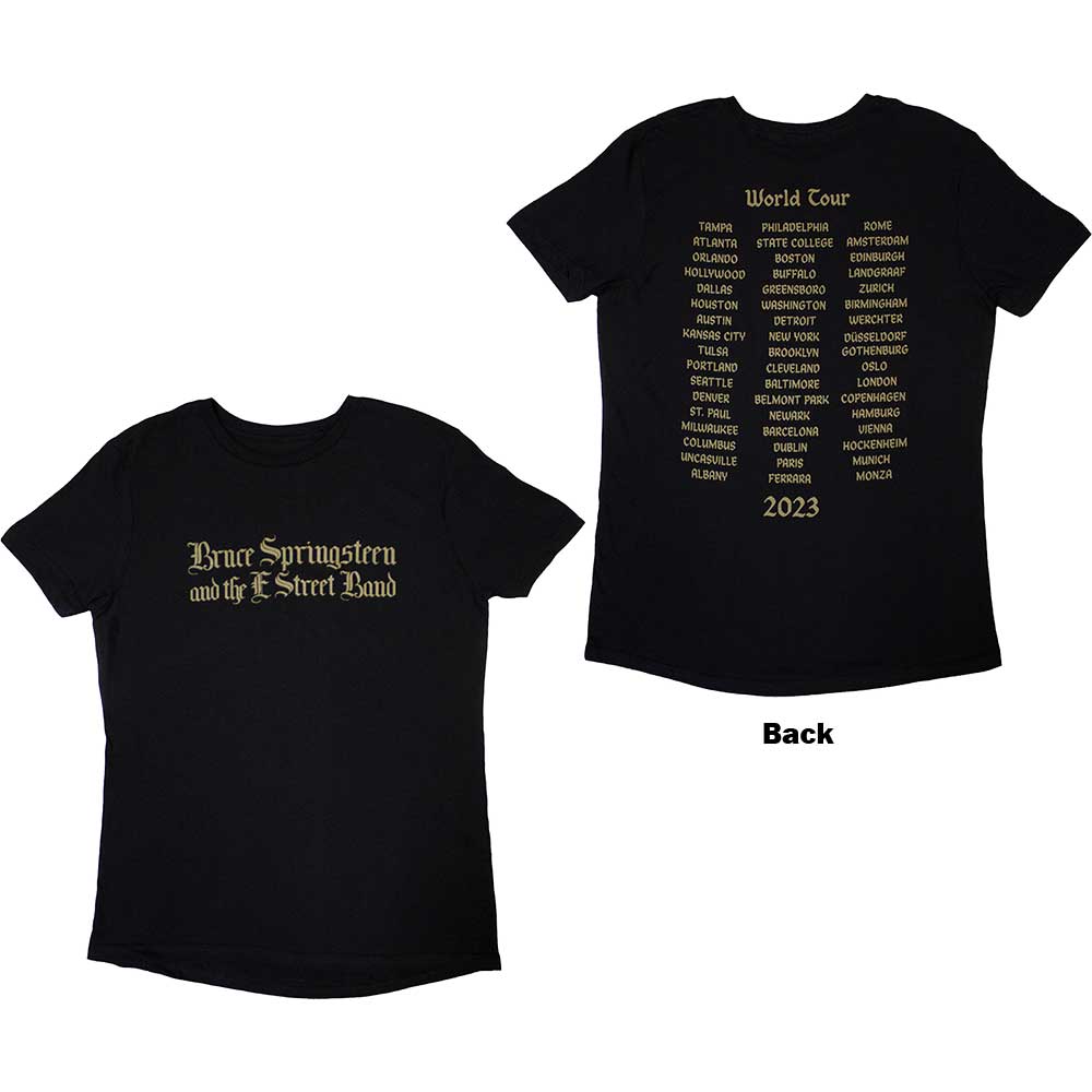 Bruce Springsteen Ladies T-Shirt: Tour '23 Religious (Black) (Back Print & Ex-Tour) (Medium)