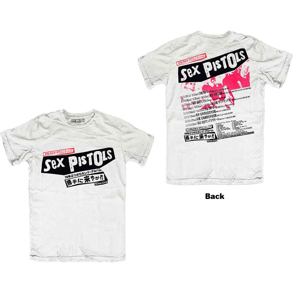 The Sex Pistols Unisex T-Shirt: Filthy Lucre Japan (White) (Back Print)