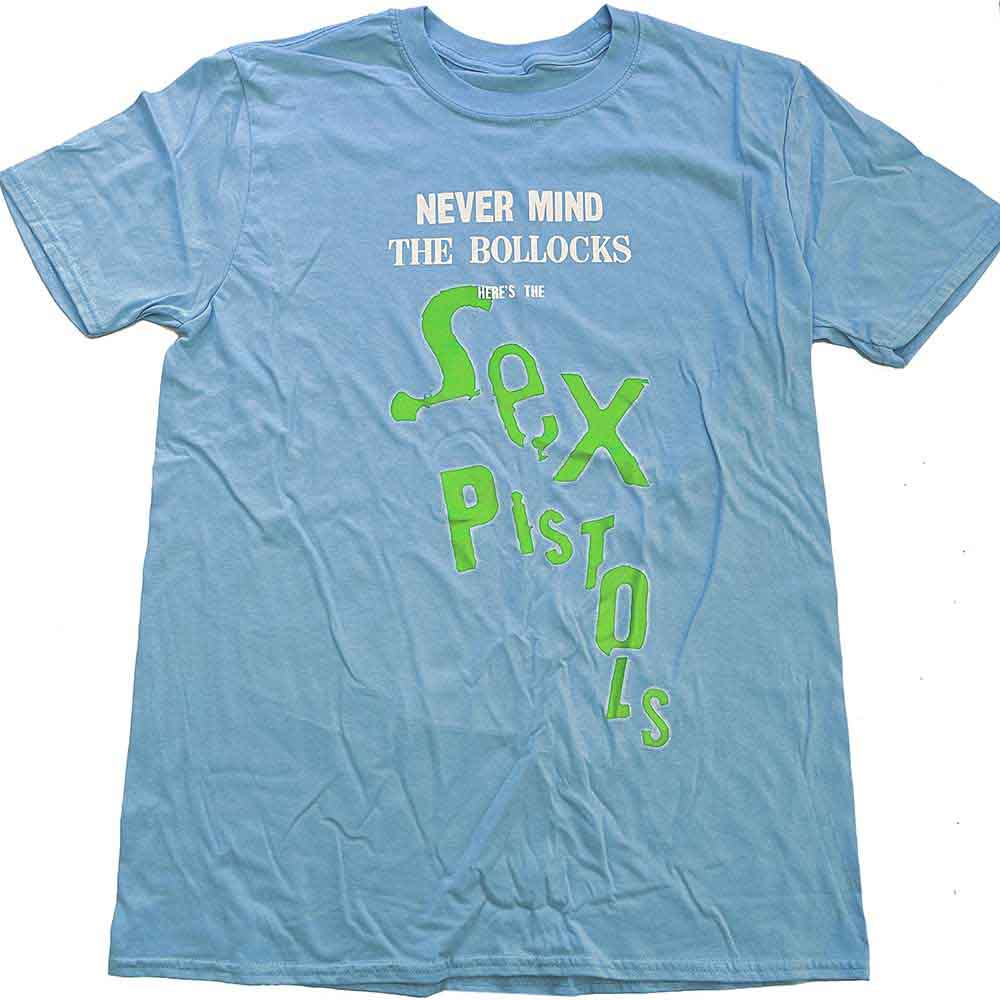 The Sex Pistols Unisex T-Shirt: Never Mind The Bollocks Drop Logo (Light Blue)