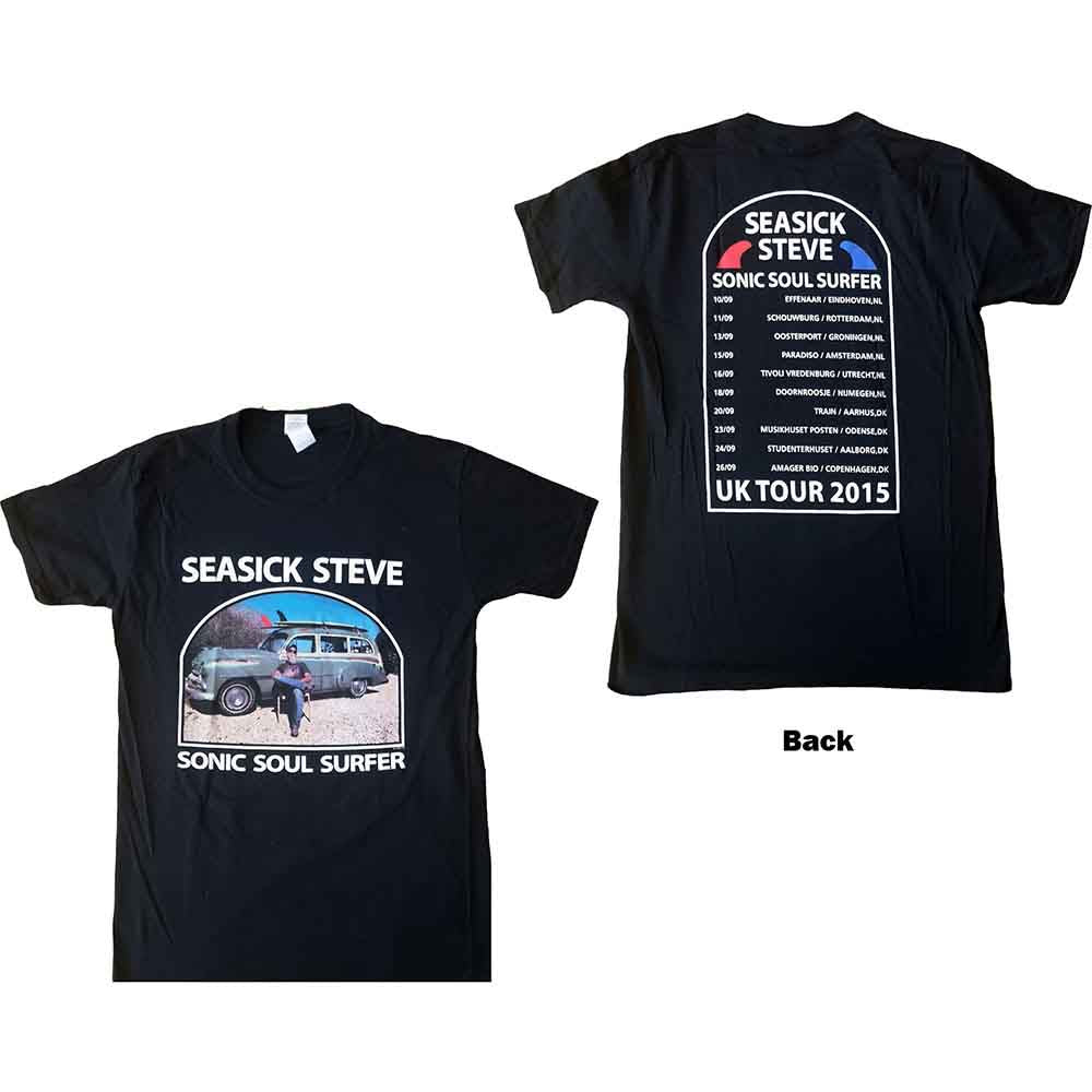 Seasick Steve Unisex T-Shirt: Full Colour Sonic Soul Surfer (Black) (Back Print) (Medium)