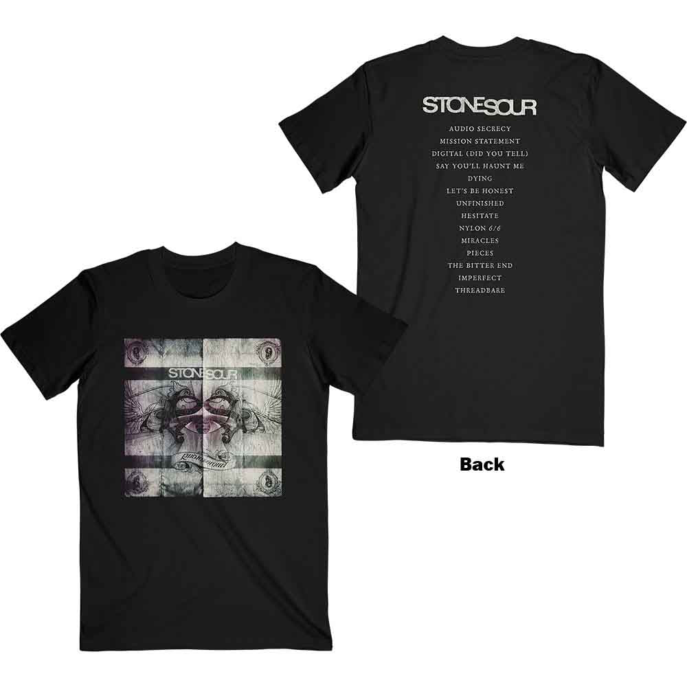 Stone Sour Unisex T-Shirt: Audio Secrecy Square (Black) (Back Print)