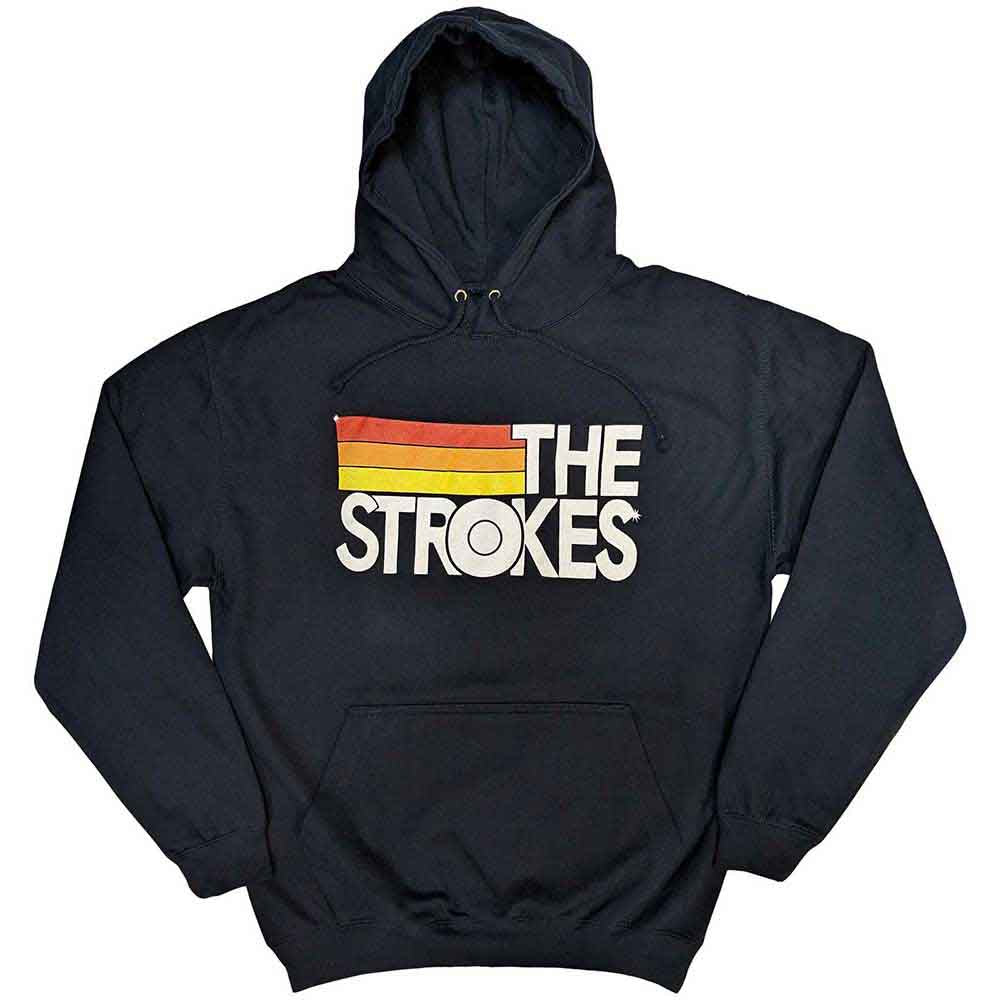 The Strokes Unisex Pullover Hoodie: Logo & Stripes (Navy Blue)