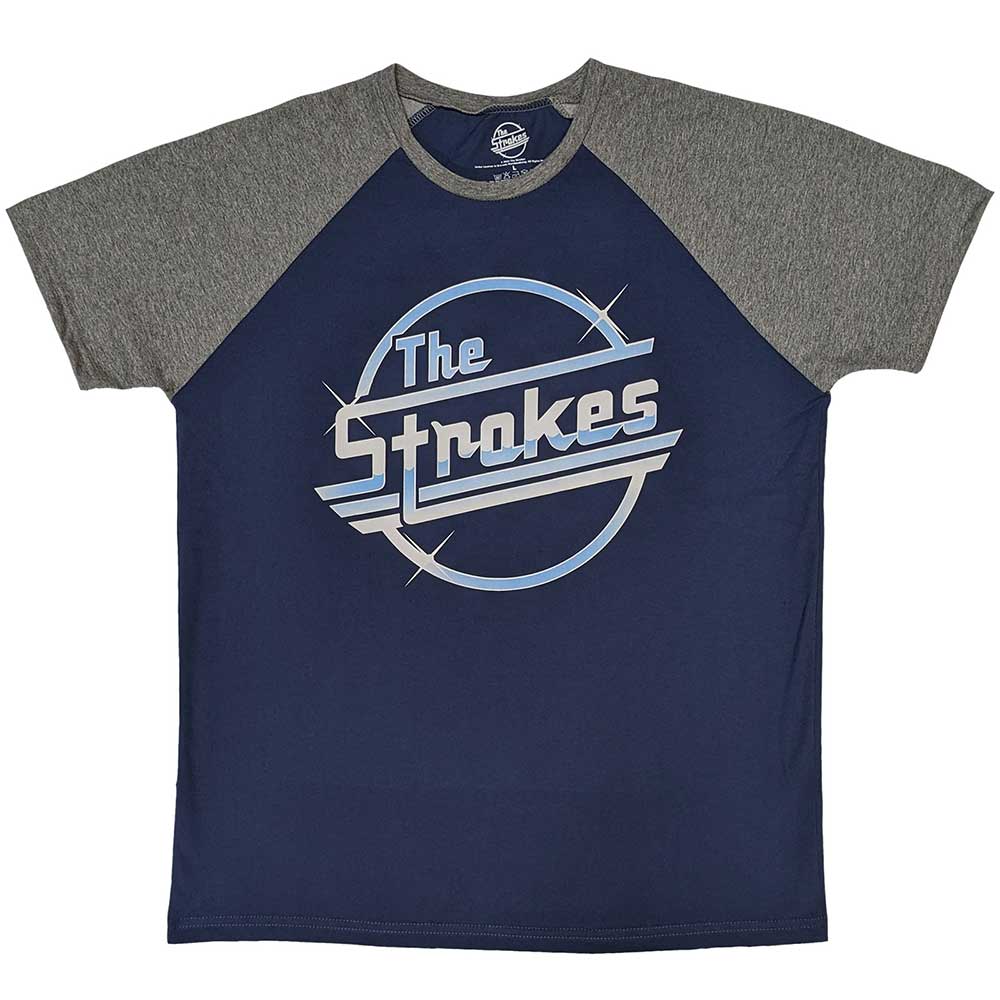 The Strokes Unisex Raglan T-Shirt: OG Magna (Denim Blue & Grey)